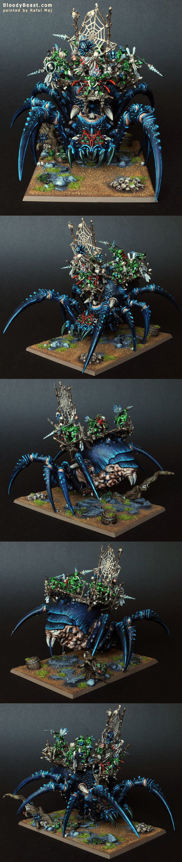 Blue Arachnarok Spider with Goblin Great Shaman painted by Rafal Maj (BloodyBeast.com)
